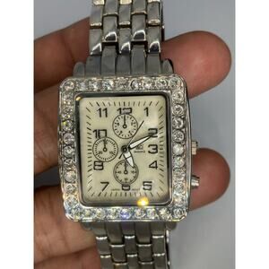 NY&C Silver Tone Rectangle Women's Watch, Faux Diamond, Bling, Bracelet
